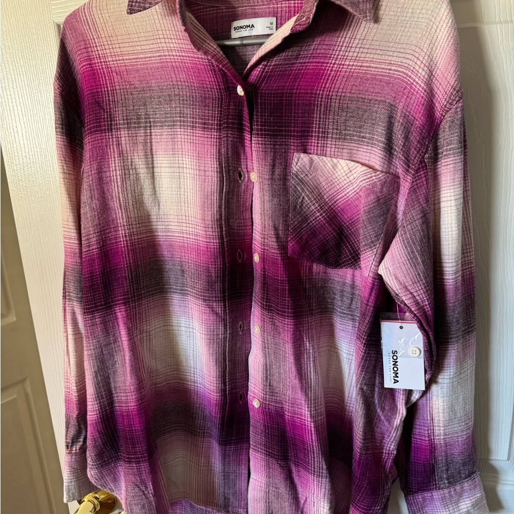 Sonoma Pink and Purple Plaid Shirt